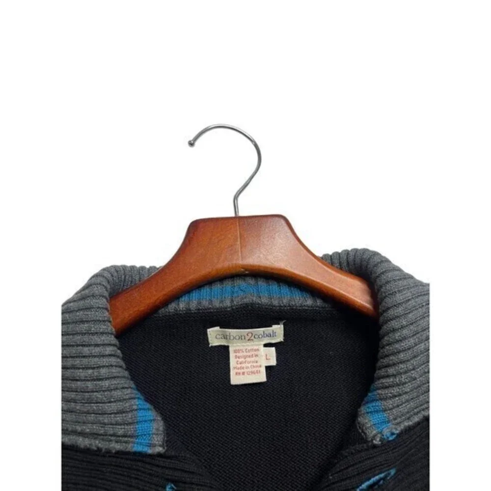 Carbon2cobalt Mens Sweater Knit 1/4 Button Cotton Navy‎ Long Sleeve Sz Large